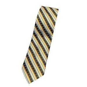 Renzo Hand Made Pure silk Men's Necktie Striped Black‎ Orange Career